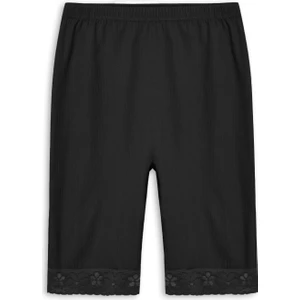 Paçası Dantel Pamuklu Fitilli Dokulu Bütük Beden Kadın Tayt