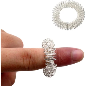 Batmayan Iğneli Reiki Sujok Yüzüğü Masaj Stres Esnek Yaylı Akupunktur Yüzük Gümüş Renk