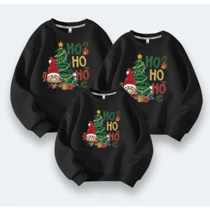 Kids Face Özel Tasarım Noel Baba Ho Ho Ho Yılbaşı Baskılı Aile Kombini Sweatshırt.1 Adet Fiyatıdır