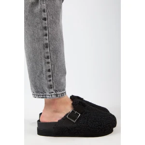 Juno Kadın  Kemerli Tedy Platform Siyah Terlik