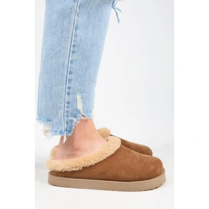 (Jana Kürklü) Kadın  Düz Platform Taba Terlik