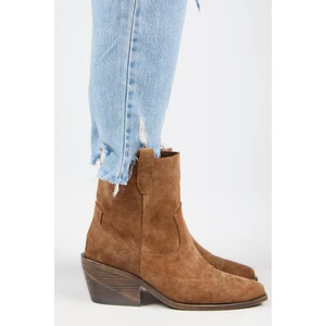 (Gona) Kadın Hakiki Deri Önü Troklu Kovboy Özel Eskitme Taba Bot