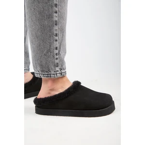 (Jana Kürklü) Kadın  Düz Platform Siyah Terlik