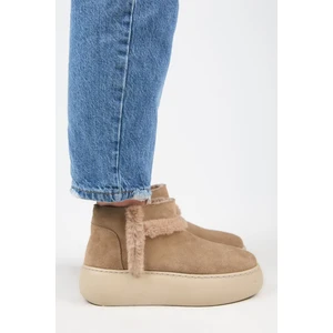 (Azura Mini) Kadın  Deri Içi Kürklü ve Kürk Şeritli Vizon Bot