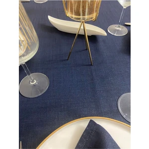 Zeren Home Polyester Keten Simli Oval Masa Örtüsü + 12 Ad Peçete