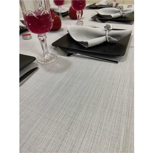 Zeren Home Polyester Keten Simli Oval Masa Örtüsü + 12 Ad Peçete