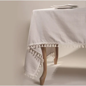 Sister Home Design Naturel Özel Sınıf Keten, Organik,  Pamuklu, Pamuk Püsküllü Masa Örtüsü