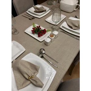 Zeren Home Polyester Keten Simli Oval Masa Örtüsü