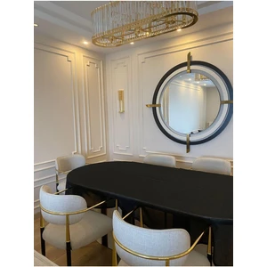 Zeren Home Polyester Keten Simli Oval Masa Örtüsü + 12 Ad Peçete