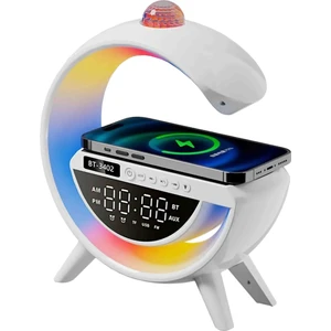 Masaüstü LED Rgb Gece Lambası Dijital Saat Bluetooth Hoparlör Kablosuz Şarj Standı Disko Topu