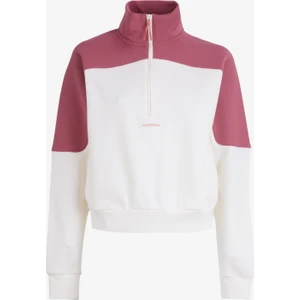 Krem Kadın Dik Yaka Regular Fit Sweatshirt Wordmark 1/2 Zıp Egret