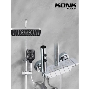 Konk Tools Piyano 5 Fonksiyonlu Krom Banyo Bataryalı Robot Duş Seti Tepe Duşu Duş Seti 130 cm