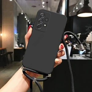 Vivo Y17S ile Uyumlu Ipli Boyun Askılı Silikon Kılıf Kadife Iç Yüzeyli Epiphany Kılıf (Siyah)