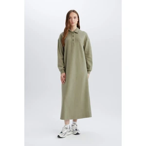 Regular Fit Gömlek Yaka Selanik Kumaş Uzun Kollu Maxi Elbise B7260AX24WN