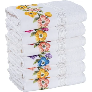 Açelya Beyaz Desenli 6'lı Çantalı Havlu 50X90