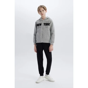 Erkek Çocuk 2'li Takım Kapüşonlu Baskılı Fermuarlı Sweatshirt Beli Lastikli Eşofman Altı D2035A824AU