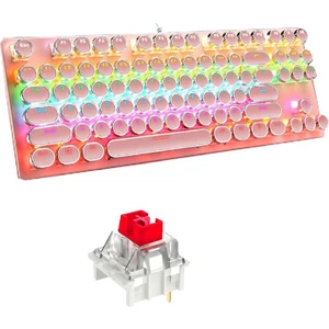 Leaven K550 Kablolu Pembe Klavye Daktilo Tarzı Su Geçirmez LED Rgb Gökkuşağı Renler Mekanik Oyuncu Işıklı Klavye Ergonomik Tasarım Rahat Kullanım 150CM Kablo Uzunluğu Bilgisayar Pc Için (Pembe)