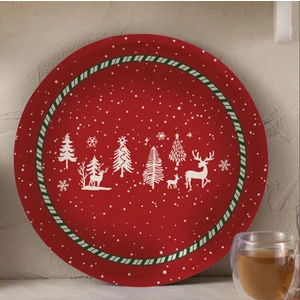 New Year Yılbaşı Snowy Red Tepsi 34 cm
