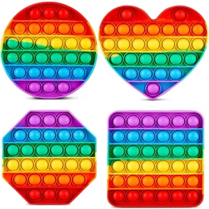 4 Adet Pop It Kare-Yuvarlak-Sekizgen-Kalp Popit Şekilli Duyusal Oyuncak Zihinsel Gelişim Stres Oyunu