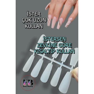 Easy Beauty 100 Adet Mat Çok Uzun Takma Tırnak Seti Küt (Tabut, Coffin) Şekil. Özel Kutuda. Yapıştırıcı Hediyeli
