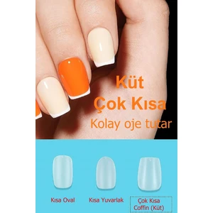 Easy Beauty 500 Adet Yeni Nesil Jel Destekli Küt Şekil Çok Kısa Takma Tırnak Seti. 10 Farklı Beden