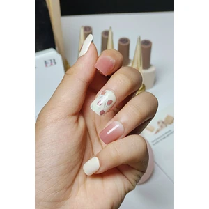 Easy Beauty 24 Adet Lale Desenli Kısa Takma Tırnak Seti Yapıştırıcı Bant Hediyeli R759