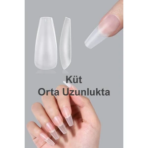 Easy Beauty 500 Adet Yeni Nesil Jel Destekli Küt Şekil Orta Uzun Takma Tırnak Seti. 10 Farklı Beden
