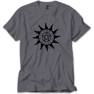 Z zepplin Pentagram Sun Star Gri Tişört