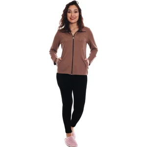 ASN Concept Kadın Taş Baskılı Kahverengi Ceketli ve Taytlı Takım