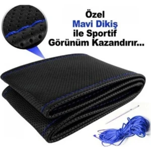 Direksiyon Kılıfı Siyah Delikli Model Mavi Dikiş