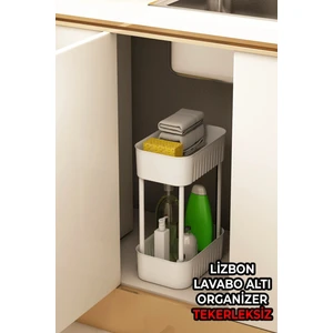 Lizbon Çok Amaçlı 2 Katlı Banyo Organizer Düzenleyici Dolap Içi Tezgah Altı Tekerleksiz Organizer