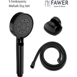 FAWER Faucet & Shower  5 Fonksiyonlu Siyah Mafsallı Duş Seti Duş Başlığı