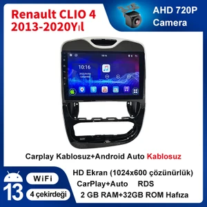 Renault Clio 4（2013-2020 Yıl）android Sürüm 13 Kablosuz Carplay Navigasyon Multimedya 10.2 Inç Ekran Çerçeveli ve Arka Görüş Kameralı 2G Ram + 32GB Hafıza