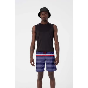 Lacivert Çizgi Desenli Uzun Boy Erkek Deniz ve Havuz Şortu