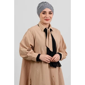 Hürrem Bone Gri Pratik Hazır Geçmeli Tesettür Bone Sandy Kumaş Taşlı 1456_15