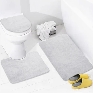 Unicolor Düz Gri 3'lü Banyo Paspası Seti Kaymaz Deri Tabanlı Makinede Yıkanabilir Klozet Takımı