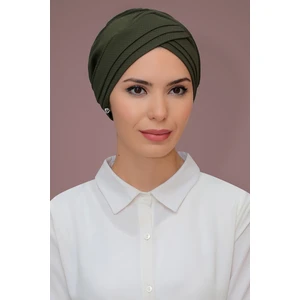 Hürrem Bone Haki Pratik Hazır Geçmeli Tesettür Bone Petekli Mevsimlik Üç Çapraz Sade 1863_09