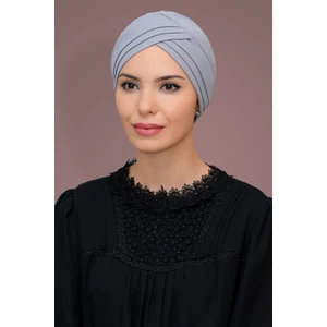 Hürrem Bone Gri Pratik Hazır Geçmeli Tesettür Bone Petekli Mevsimlik Üç Çapraz Sade 1863_15