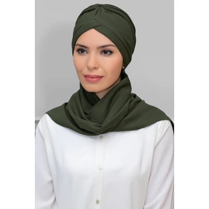 Hürrem Bone Haki Pratik Hazır Geçmeli Tesettür Bone Petekli Mevsimlik Büzgülü Atkılı 1860_09