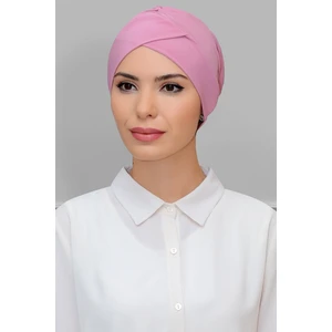 Hürrem Bone Pudra Pratik Hazır Geçmeli Tesettür Bone Sandy Kumaş Çapraz Büzgülü 1801_06