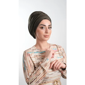 Hürrem Bone Haki Pratik Hazır Geçmeli Tesettür Bone Sandy Kumaş Büzgülü 2114_09