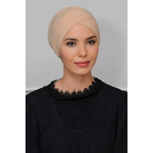 Hürrem Bone Sütlü Kahve Pratik Hazır Geçmeli Tesettür Bone Sandy Kumaş Çapraz Büzgülü 1801_26