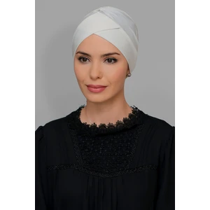 Hürrem Bone Krem Pratik Hazır Geçmeli Tesettür Bone Sandy Kumaş Çapraz Büzgülü 1801_40