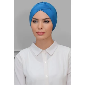 Hürrem Bone Mavi Pratik Hazır Geçmeli Tesettür Bone Sandy Kumaş Çapraz Büzgülü 1801_34