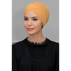 Hürrem Bone Hardal Pratik Hazır Geçmeli Tesettür Bone Sandy Kumaş Çapraz Büzgülü 1801_43