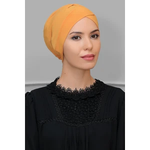 Hürrem Bone Gold Pratik Hazır Geçmeli Tesettür Bone Sandy Kumaş Çapraz Büzgülü 1801_03