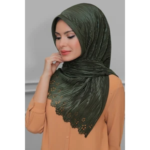 Hürrem Bone Haki Pratik Hazır Geçmeli Tesettür Eşarp Fukuro Piliseli Çiçek Desenli Lazer Kesim 1819_09