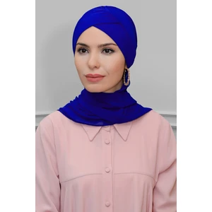 Hürrem Bone Saks M. Pratik Hazır Geçmeli Tesettür Bone Sandy Kumaş Çapraz Büzgülü Şifon Atkılı 1801A_24