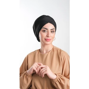Hürrem Bone Siyah Pratik Hazır Geçmeli Tesettür Bone Sandy Kumaş Büzgülü 2114_01
