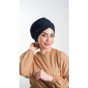 Hürrem Bone Lacivert Pratik Hazır Geçmeli Tesettür Bone Sandy Kumaş Büzgülü 2114_02